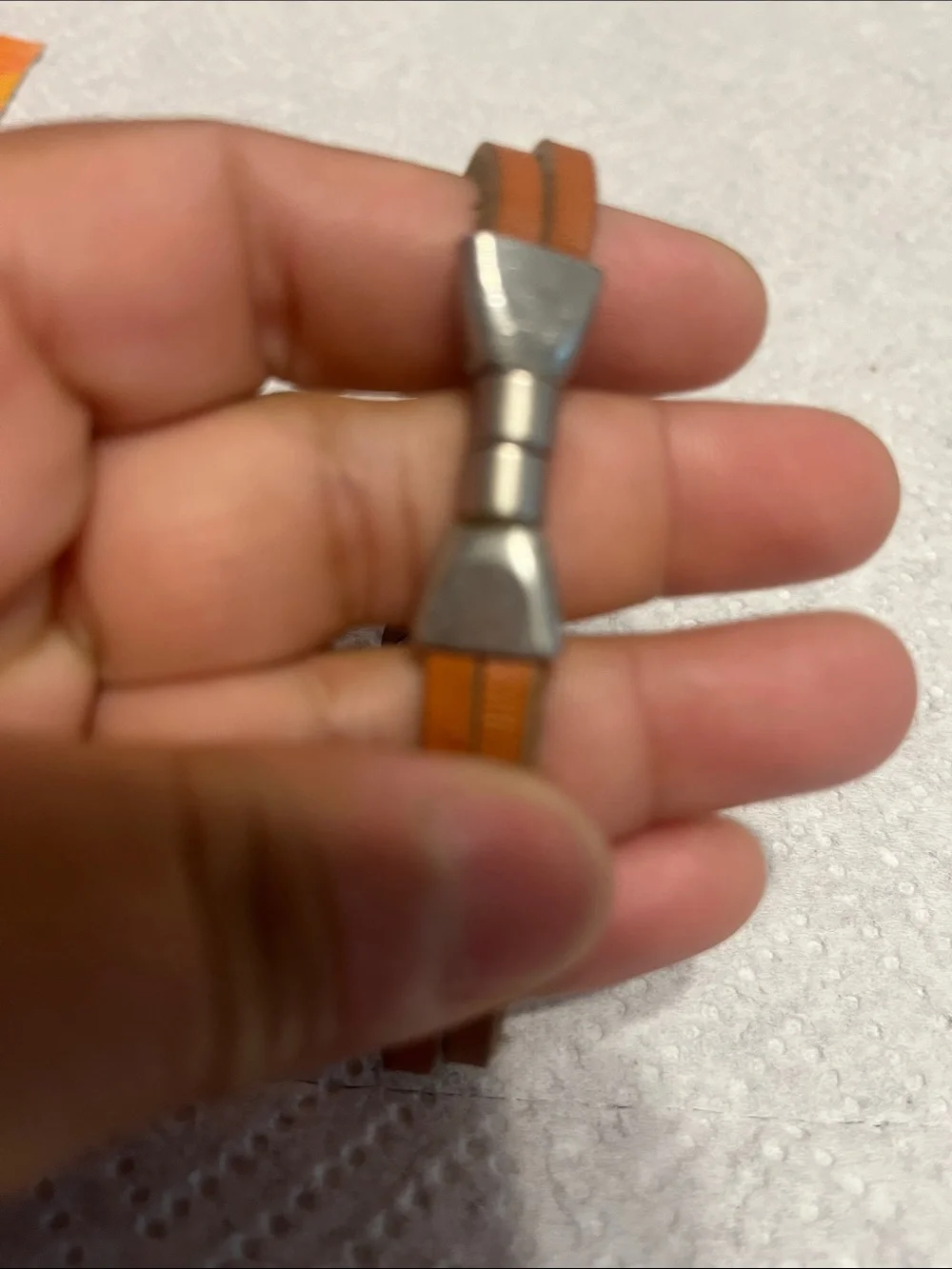 Men's Brown Leather Bracelet with Bear Accent and Silver Discs